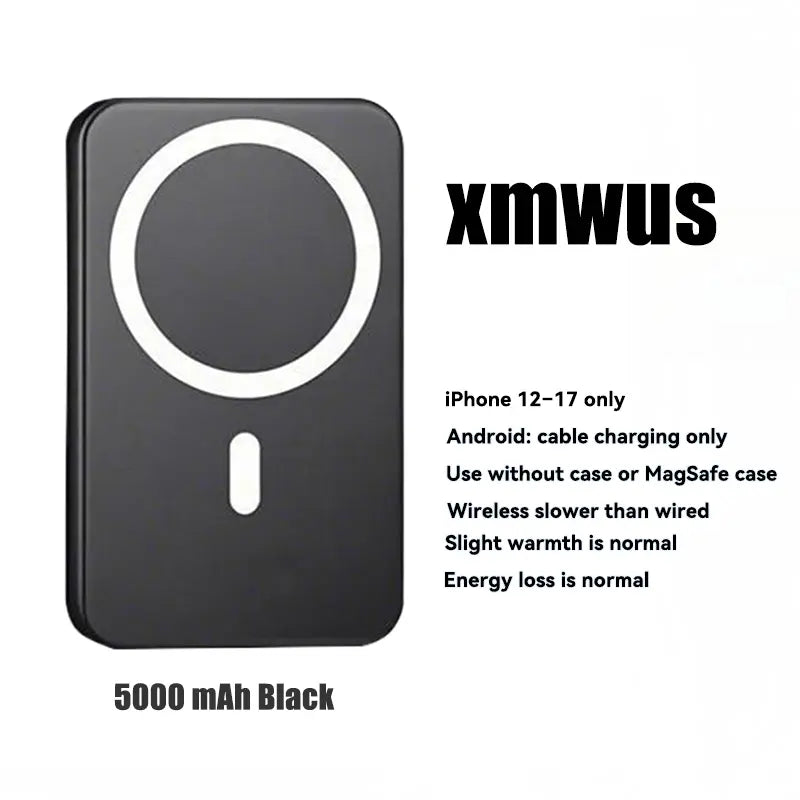 5000mAh Magnetic Power Bank for iPhone 12–17 Series, Works Best with MagSafe Case or No Case, Portable Wireless Charger outdoorfun