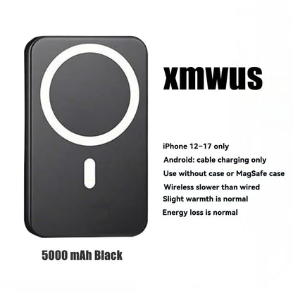 5000mAh Magnetic Power Bank for iPhone 12–17 Series, Works Best with MagSafe Case or No Case, Portable Wireless Charger outdoorfun