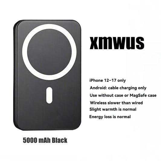 5000mAh Magnetic Power Bank for iPhone 12–17 Series, Works Best with MagSafe Case or No Case, Portable Wireless Charger outdoorfun