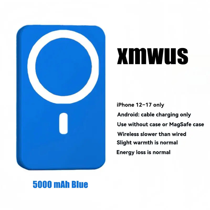 5000mAh Magnetic Power Bank for iPhone 12–17 Series, Works Best with MagSafe Case or No Case, Portable Wireless Charger outdoorfun - Color: 5000mAh Blue