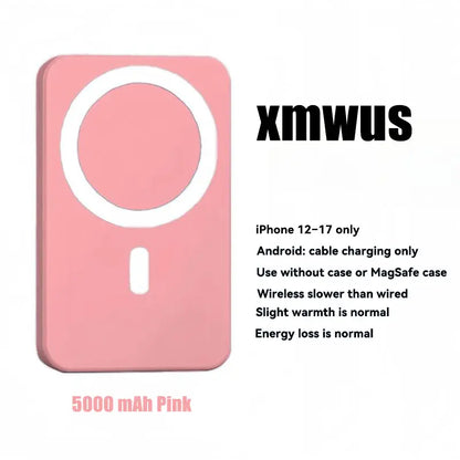 5000mAh Magnetic Power Bank for iPhone 12–17 Series, Works Best with MagSafe Case or No Case, Portable Wireless Charger outdoorfun - Color: 5000mAh Pink