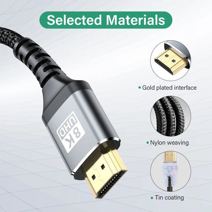 8k HDMI 2.1 Cable Certified 48Gbps High Speed 144Hz 8k 4K 60Hz eARC ARC DTS:X Dolby Atmos HDR10 for Samsung Sony LG Mac PS5 Xbox