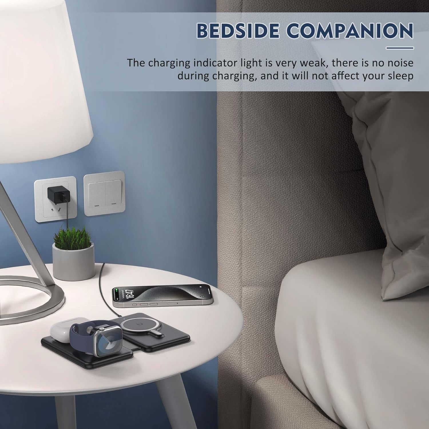 Wireless Charger for iPhione: 3 in 1 Foldable Charging Station Compatible for iphone 15/14/13/Pro/Max& iWatch Series& AirPods 3/2/Pro, Black