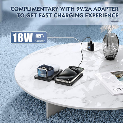 Wireless Charger for iPhione: 3 in 1 Foldable Charging Station Compatible for iphone 15/14/13/Pro/Max& iWatch Series& AirPods 3/2/Pro, Black