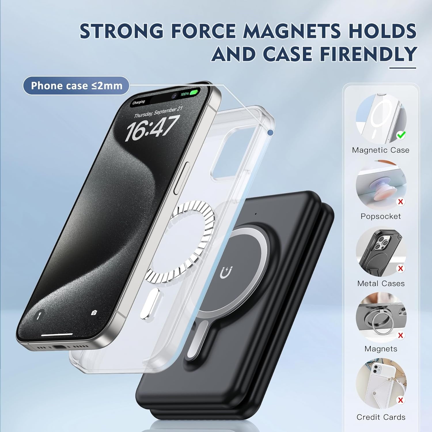 Wireless Charger for iPhione: 3 in 1 Foldable Charging Station Compatible for iphone 15/14/13/Pro/Max& iWatch Series& AirPods 3/2/Pro, Black