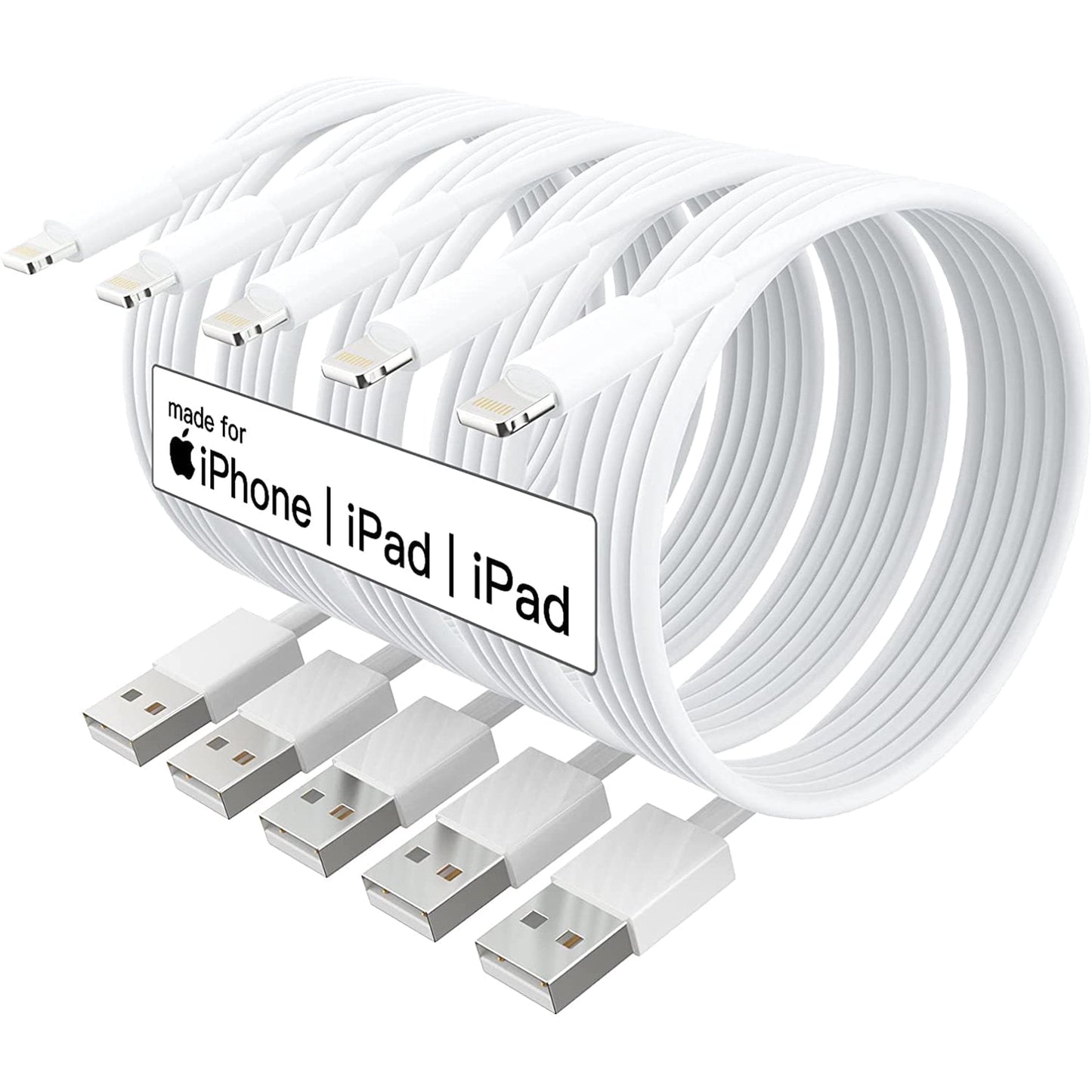 GREPHONE 5 Pack 6ft Long Lighting to USB Cable Compatible with iPhone/iPad/iPod, 5V - cable_length: 10ft