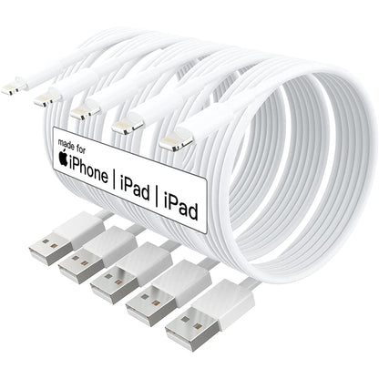 GREPHONE 5 Pack 6ft Long Lighting to USB Cable Compatible with iPhone/iPad/iPod, 5V - cable_length: 10ft