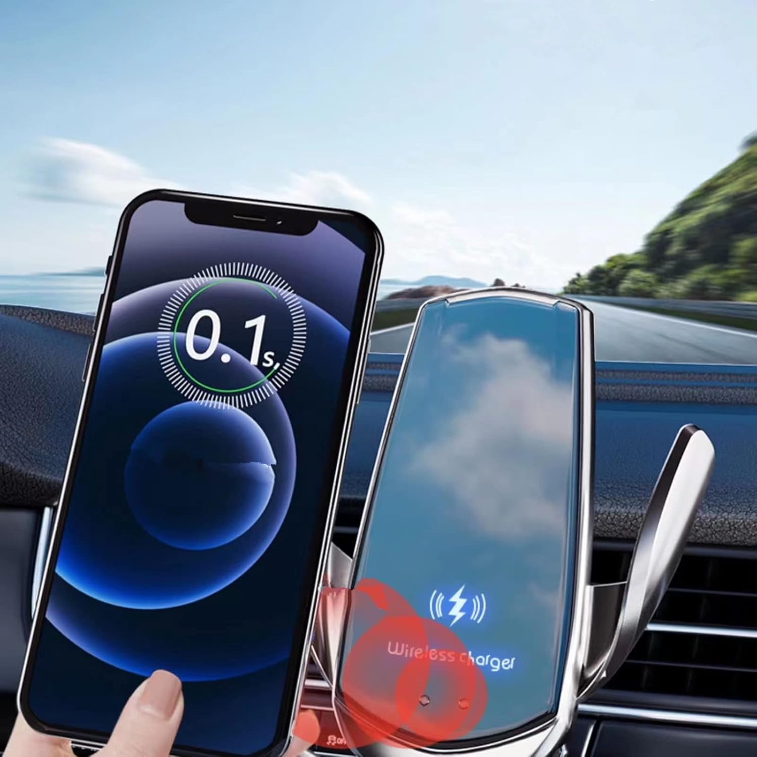 Wireless Car Charger Automotive Electric Induction 15W Wireless Charger Car Vent Mount Bracket Fast Charging Auto-Clamping Car Phone Holder Mount Air Vent Phone Holder Black…
